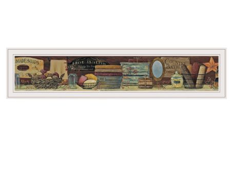 Country Bath Shelf  by Pam Britton, Ready to Hang Framed print, White Frame Discount