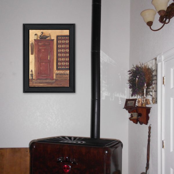 Old Red Pie Safe  By Pam Britton, Printed Wall Art, Ready To Hang Framed Poster, Black Frame For Sale