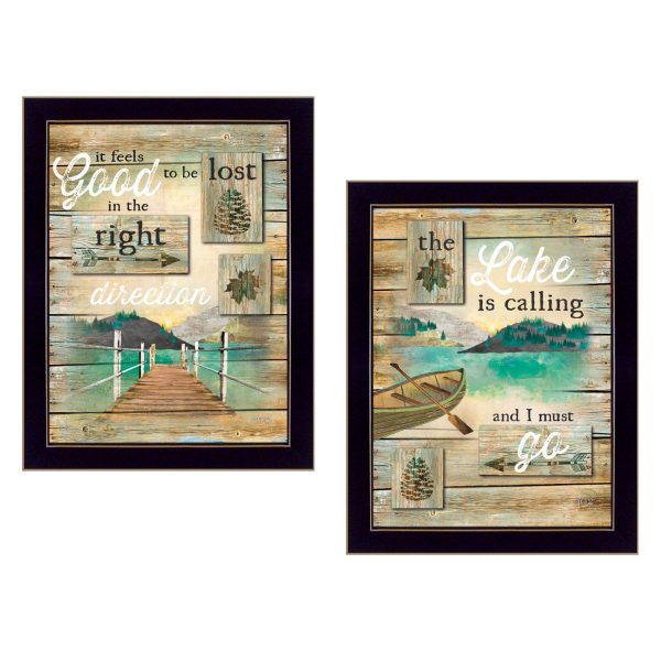 Lost in the Right Direction Collection  2-Piece Vignette By Marla Rae, Printed Wall Art, Ready To Hang Framed Poster, Black Frame Hot on Sale