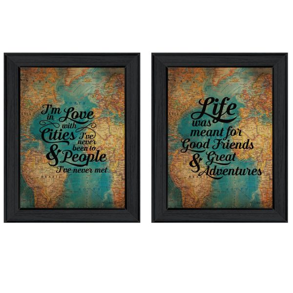 World Traveler Collection  2-Piece Vignette By Susan Ball, Printed Wall Art, Ready To Hang Framed Poster, Black Frame Cheap