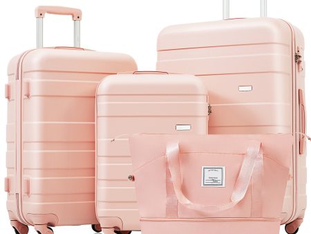 Luggage Sets 4 Piece, ABS Durable Suitcase with Travel Bag, Carry On Luggage Suitcase Set with 360° Spinner Wheels, pink Online Sale