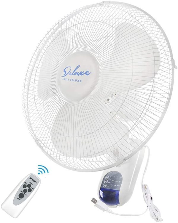 Simple Deluxe 16 Inch Digital Wall Mount Fan with Remote Control 3 Speed-3 Oscillating Modes-72 Inches Power Cord, ETL Certified-White, 16  For Sale