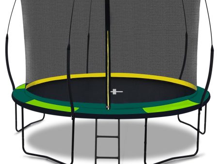 YC 12FT Recreational Trampolines with Enclosure for Kids and Adults with Patented Fiberglass Net Poles Pumpkin- Green Hot on Sale