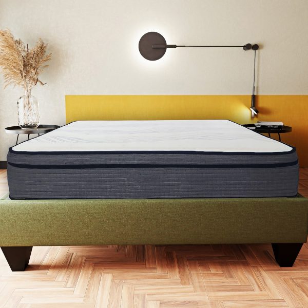 14 in. Hybrid Plush King Size Foam Mattress, Soft Polyester Knit Cover, Multi-Layer Foam Mattress, White Gray Fashion