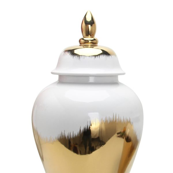 Regal White Gilded Ginger Jar with Removable Lid Online Hot Sale