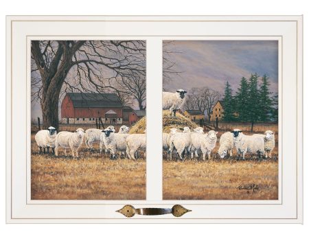 Wool Gathering  by Bonnie Mohr, Ready to Hang Framed Print, White Window-Style Frame Online Hot Sale