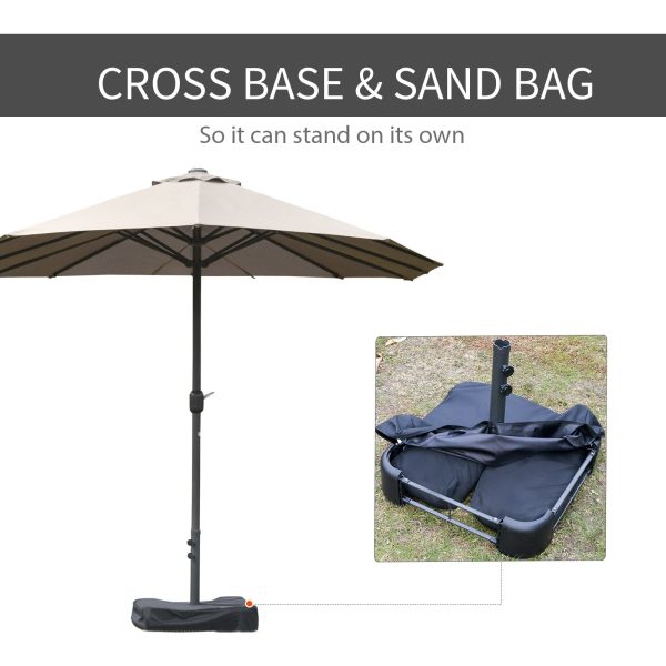 Outsunny Patio Umbrella 15  Steel Rectangular Outdoor Double Sided Market with base, Sun Protection & Easy Crank for Deck Pool Patio, Coffee For Discount