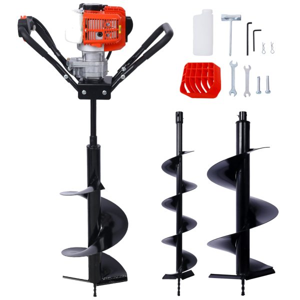 V-Type 52CC 2 Stroke Gas Post Hole Digger One Man Auger EPA Machine Plant Soil Digging Fence withHole Digger Replacement Auger Bits L6 +L10 +L12  DRILL BITS Supply