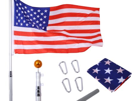 Flag Poles for Outside House, 16FT Sectional Flag Pole Kit, Extra Thick Heavy Duty Aluminum Flagpole, Outdoor Inground Flag Poles with Topper Balls for Yard, Residential or Commercial Supply