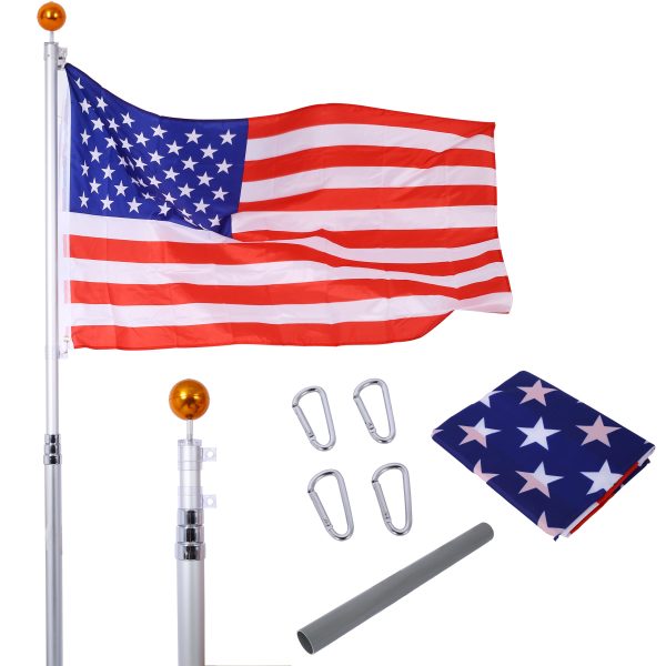 Flag Poles for Outside House, 16FT Sectional Flag Pole Kit, Extra Thick Heavy Duty Aluminum Flagpole, Outdoor Inground Flag Poles with Topper Balls for Yard, Residential or Commercial Supply