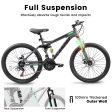 Ecarpat Mountain Bike 24 Inch Wheels, 21-Speed Full Suspension Mens Womens Trail Commuter City Mountain Bike, Carbon Steel Frame Disc Brakes Grip Shifter Front Fork Rear Shock Absorber Bicycles For Cheap