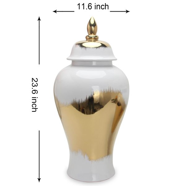 Regal White Gilded Ginger Jar with Removable Lid Online Hot Sale