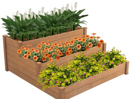 48.6 x 48.6 x 21in Raised Garden Bed Horticulture Outdoor Elevated Flower Box Tiered Garden Bed Wooden Vegetables  Brown For Discount