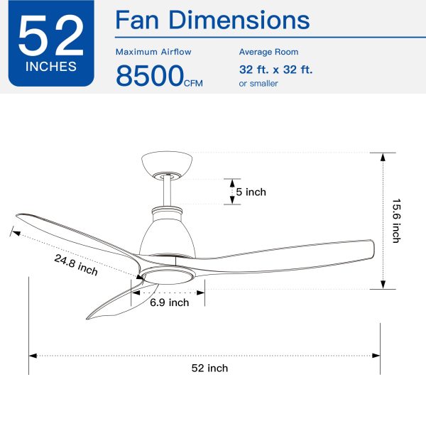 52 In.Intergrated LED Ceiling Fan with Antique Brown Wood Graiin Blade Hot on Sale