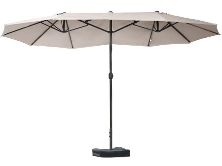 Outsunny Patio Umbrella 15  Steel Rectangular Outdoor Double Sided Market with base, Sun Protection & Easy Crank for Deck Pool Patio, Coffee For Discount