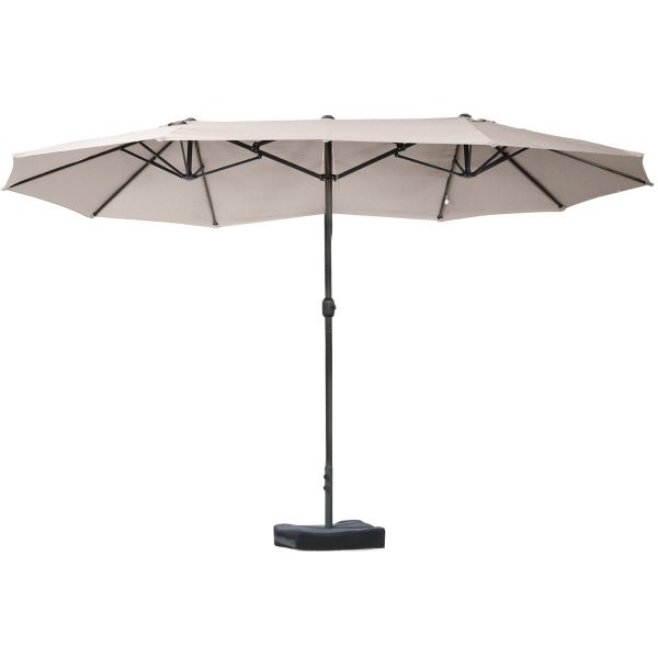 Outsunny Patio Umbrella 15  Steel Rectangular Outdoor Double Sided Market with base, Sun Protection & Easy Crank for Deck Pool Patio, Coffee For Discount