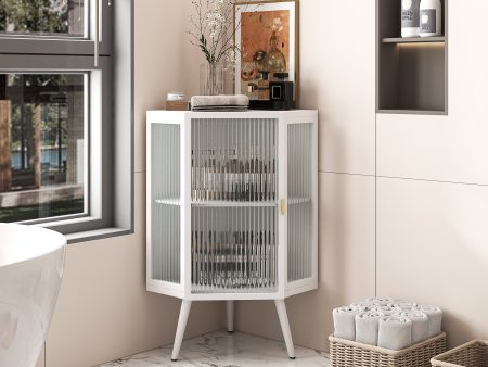 22.25   Floor Coner Cabinet with Tempered Glass Door & Storage Shelves for Bathroom, Living Room, Bedroom (White) Fashion