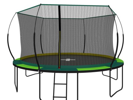 YC 14FT Recreational Trampolines with Enclosure for Kids and Adults with Patented Fiberglass Curved Poles Pumpkin -Green Sale