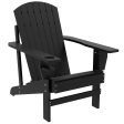 Outsunny Wooden Adirondack Chair, Outdoor Patio Lawn Chair with Cup Holder, Weather Resistant Lawn Furniture, Classic Lounge for Deck, Garden, Backyard, Fire Pit, Black For Sale