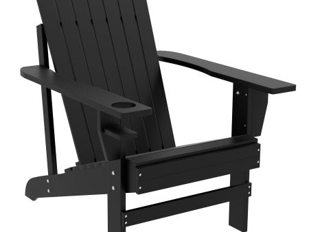 Outsunny Wooden Adirondack Chair, Outdoor Patio Lawn Chair with Cup Holder, Weather Resistant Lawn Furniture, Classic Lounge for Deck, Garden, Backyard, Fire Pit, Black For Sale