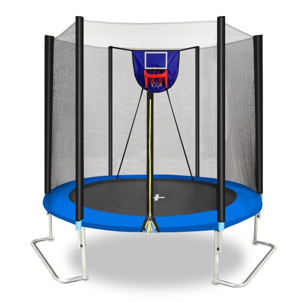 YC 8FT Trampoline Outer Net with Soft Basketball board, ball and inflator(Blue) Discount