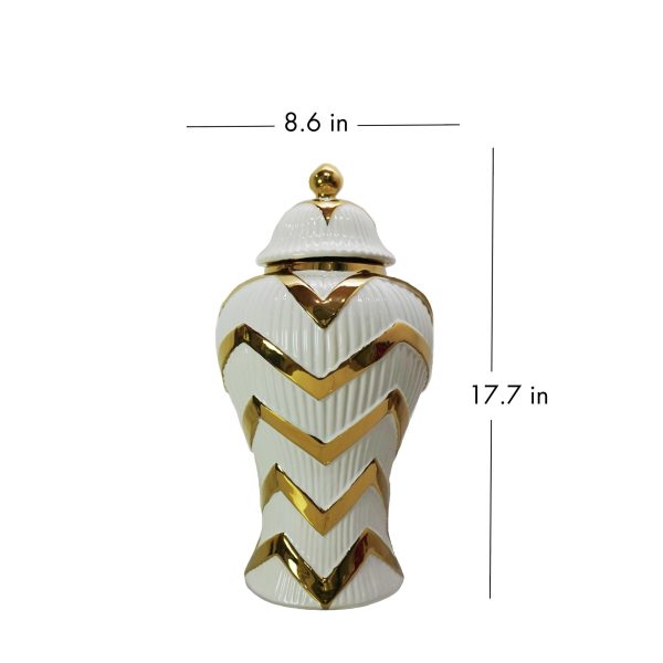 Timeless White Gilded Waves Ginger Jar with Removable Lid Online