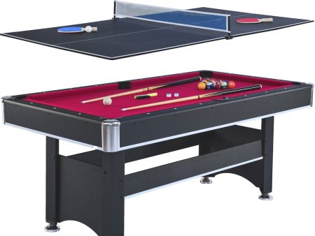 6-ft Pool Table with Table Tennis Top - Black with Red Felt Online Sale