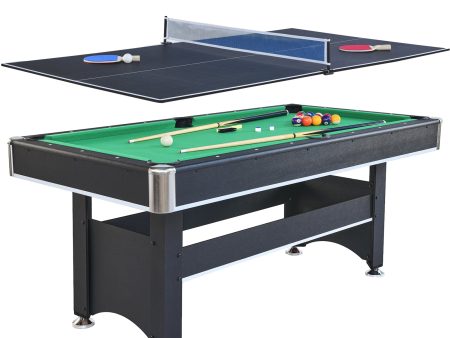 6-ft Pool Table with Table Tennis Top - Black with Green Felt Online Hot Sale