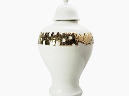 White Ginger Jar with Gold Ornament For Cheap