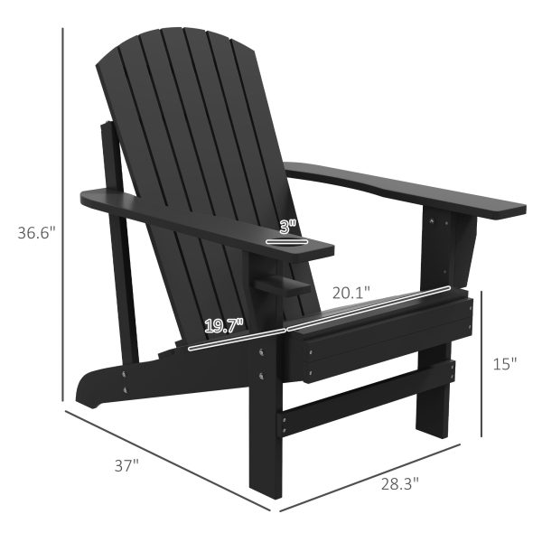 Outsunny Wooden Adirondack Chair, Outdoor Patio Lawn Chair with Cup Holder, Weather Resistant Lawn Furniture, Classic Lounge for Deck, Garden, Backyard, Fire Pit, Black For Sale