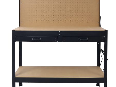 Steel Workbench Tool Storage Work Bench Workshop Tools Table W Drawer and Peg Board ,4xAC outlets 2xUSB Ports on Sale