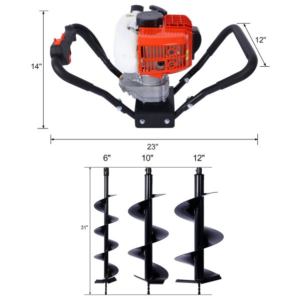 V-Type 52CC 2 Stroke Gas Post Hole Digger One Man Auger EPA Machine Plant Soil Digging Fence withHole Digger Replacement Auger Bits L6 +L10 +L12  DRILL BITS Supply