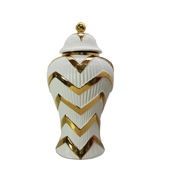 Timeless White Gilded Waves Ginger Jar with Removable Lid Online