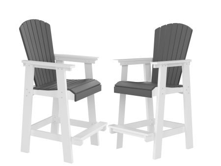 HDPE Bar Chair, Outdoor Tall Adirondack Chairs Set of 2, Patio Bar Stool Chair with High Back White + Gray, Set of 2 on Sale