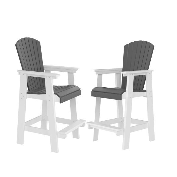 HDPE Bar Chair, Outdoor Tall Adirondack Chairs Set of 2, Patio Bar Stool Chair with High Back White + Gray, Set of 2 on Sale