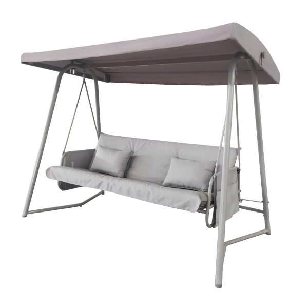 Outdoor Patio 3 seaters Metal Swing Chair Swing bed with Cushion and Adjustable Canopy Champagne Color Hot on Sale