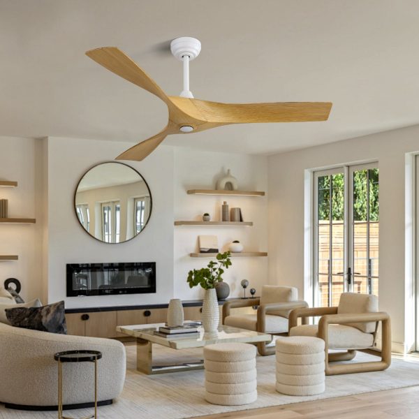 52 Inch Modern Ceiling Fan With 3 ABS Blades Remote Control Reversible DC Motor Without Light For Living Room on Sale