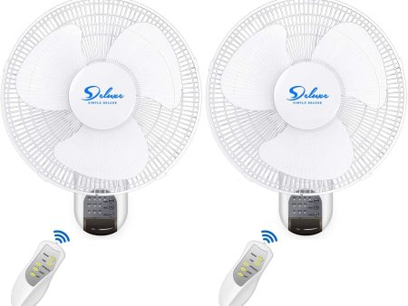 Simple Deluxe 2 Pack-16 Inch Digital Wall Mount Fan with Remote Control 3 Oscillating Modes, 3 Speed, 72 Inches Power Cord, White, 2 Exhaust Hot on Sale