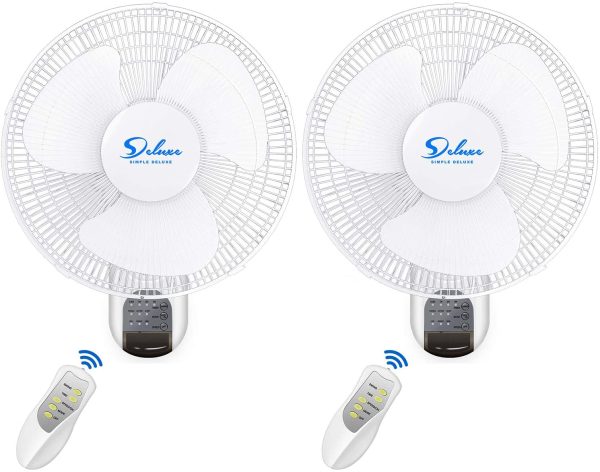 Simple Deluxe 2 Pack-16 Inch Digital Wall Mount Fan with Remote Control 3 Oscillating Modes, 3 Speed, 72 Inches Power Cord, White, 2 Exhaust Hot on Sale