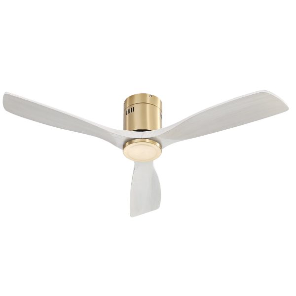 52 Inch Low Profile Ceiling Fan DC 3 Solid Wood Fan Blade Noiseless Reversible Motor Remote Control Without Light For Discount