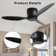 52  Flush Mount Ceiling Fan without light, 3 Reversible Blades, with 6 Speeds Reversible DC Motor,Low Profile Ceiling Fan with no light for Living Room Kitchen Bedroom For Discount