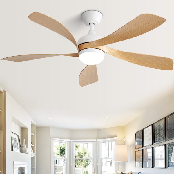 52 Inch Modern Ceiling Fan With 3 Color Dimmable Led Light 5 ABS Blades Remote Control Reversible DC Motor Fashion