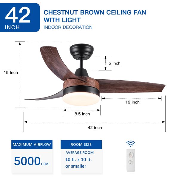 42 In Intergrated LED Ceiling Fan Lighting with Brown Wood Grain ABS Blade For Discount