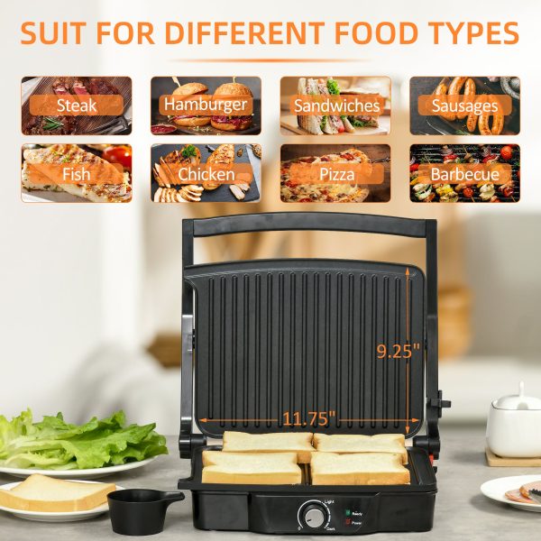 4 Slice Panini Press Grill, Stainless Steel Sandwich Maker with Non-Stick Double Plates, Locking Lids and Drip Tray, Opens 180 Degrees to Fit Any Type or Size of Food Online now