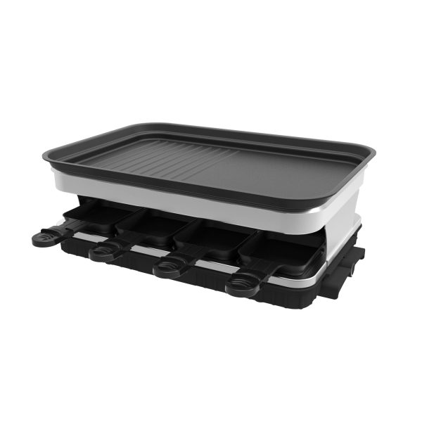 Raclette Grill 8 People Grill Plate Non-stick Coated, Raclette with 8 Mini Raclette Pans, Infinitely Adjustable Temperature, 1500W Online