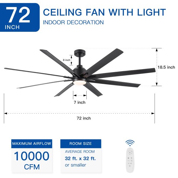 72  Supper Large Integrated LED Light Ceiling Fan with Black ABS Blade Online Sale