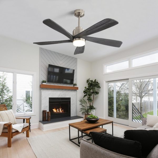 52 Inch Modern Ceiling Fan With Dimmable LED Light 5 Solid Wood Blades Remote Control Reversible DC Motor With Smart APP Control Hot on Sale