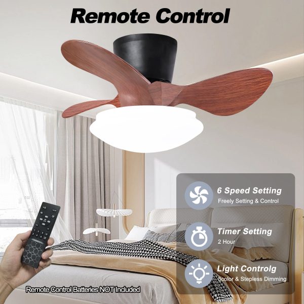 24   walnut Small Ceiling Fan with Lights and Remote  LED 18W Modern  Flush Mount Ceiling Fan Adjustable Color,DC Quiet Motor Low Profile Ceiling Fan for Bedroom Kitchen Dining Patio,FCC Online Hot Sale