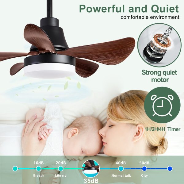 28 lnch Ceiling Fan with Lights Remote Control, Small Ceiling Fan Flush Mount, 5 Reversible Blades, Low Profile Ceiling Fan Light with 6 Speeds 3 Colors for Bedroom Kitchen For Discount