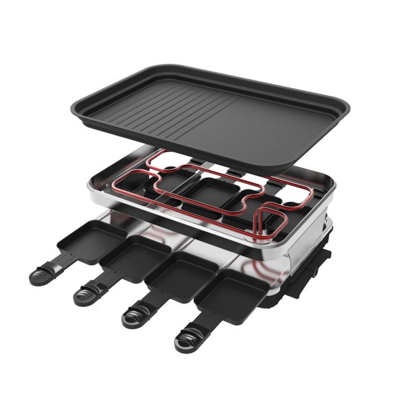 Raclette Grill 8 People Grill Plate Non-stick Coated, Raclette with 8 Mini Raclette Pans, Infinitely Adjustable Temperature, 1500W Online